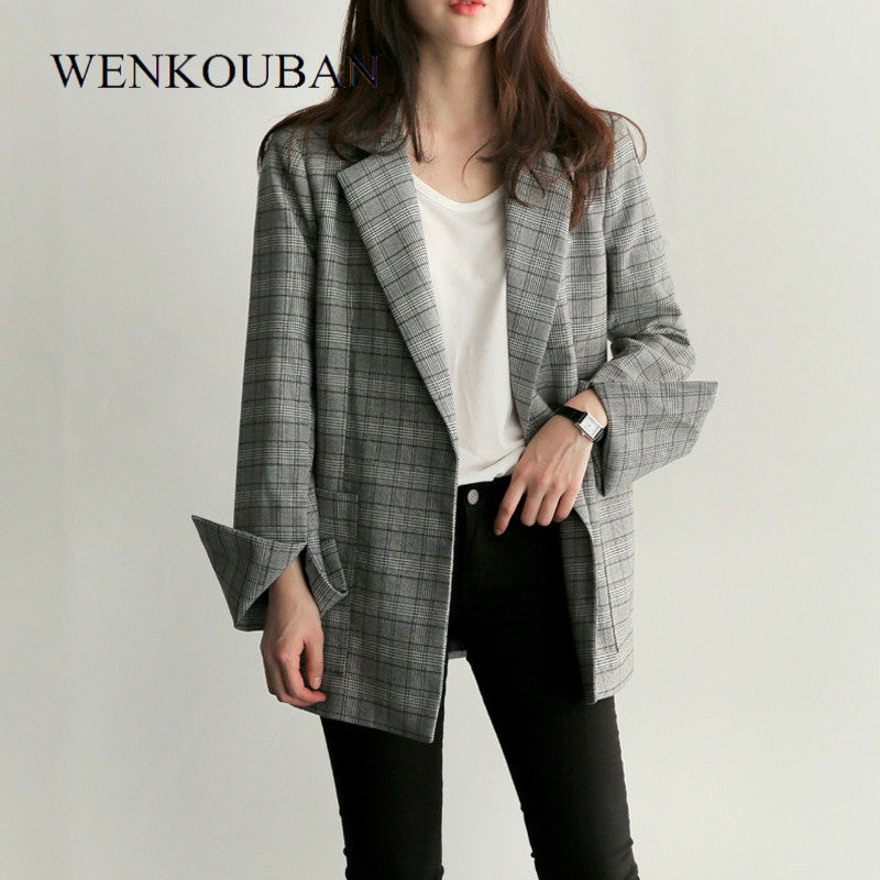 Autumn Women Plaid Blazer