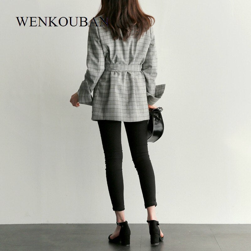 Autumn Women Plaid Blazer