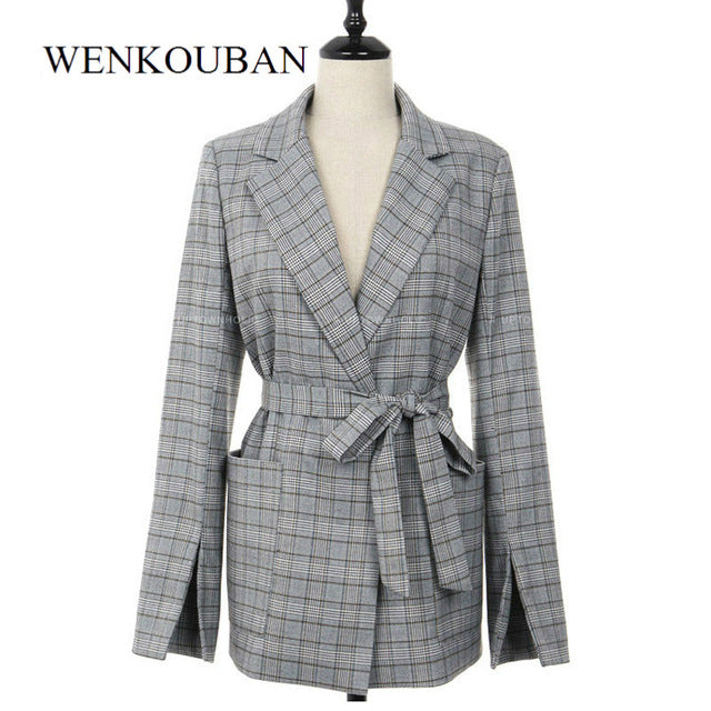 Autumn Women Plaid Blazer