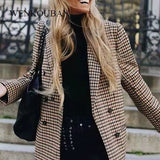 Fashion Plaid Women Blazers Slim Office Lady Blazer Female Long Sleeve Suit Jacket Casual Double Breasted Coat Bleizer Mujer