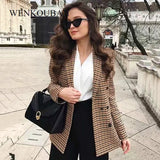 Fashion Plaid Women Blazers Slim Office Lady Blazer Female Long Sleeve Suit Jacket Casual Double Breasted Coat Bleizer Mujer