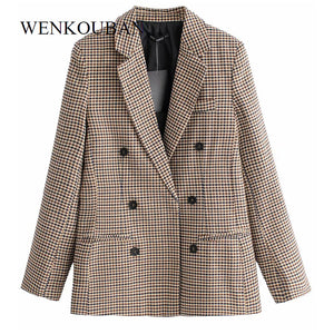 Fashion Plaid Women Blazers Slim Office Lady Blazer Female Long Sleeve Suit Jacket Casual Double Breasted Coat Bleizer Mujer