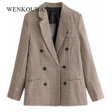 Fashion Plaid Women Blazers Slim Office Lady Blazer Female Long Sleeve Suit Jacket Casual Double Breasted Coat Bleizer Mujer