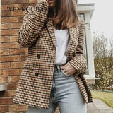 Fashion Plaid Women Blazers Slim Office Lady Blazer Female Long Sleeve Suit Jacket Casual Double Breasted Coat Bleizer Mujer
