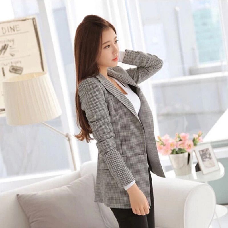 Autumn Women Plaid Long Sleeve Blazers
