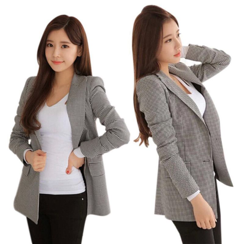 Autumn Women Plaid Long Sleeve Blazers