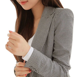 Autumn Women Plaid Long Sleeve Blazers